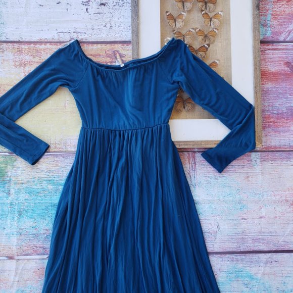 Pinkblush Turquoise Off Shoulder Long Sleeve Jersey Maternity Maxi Dress Medium - Picture 4 of 9